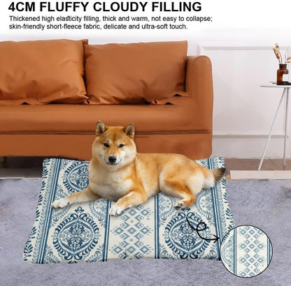 Blue Damask Stripe Washable Dog Bed for Crate Dogbed Mat Pet Crate Pad Pet Bed for Washable Non-Slip Dog Beds Crates Medium Size Tear-Resistant Mat Puppy Indoor Outdoor 36X24 Inch