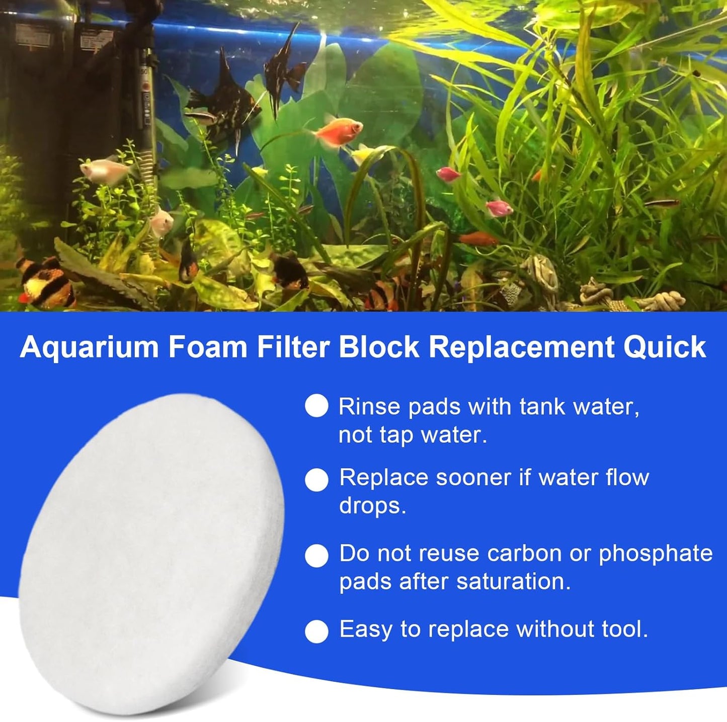 Aquarium Water Polishing Pad Replacement, Water Filter Polishing Pads Compatible with Fluval FX4 FX5 FX6, Aquarium Filter Media Replacement Parts Accessories White 20 Pack