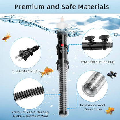 HiTauing Aquarium Heater 300W, Adjustable Knob Fish Tank Heater with 2 Powerful Suction Cups, Submersible Betta/Turtle Tank Heater for Freshwater and Saltwater Tanks