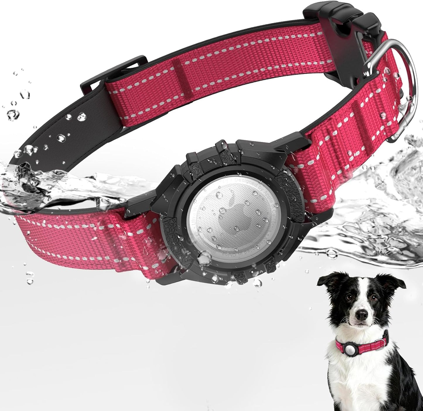 AirTag Dog Collar, Reflective Dog Collar with Airtag Holder, IP68 Waterproof Integrated Air Tag Dog Collars, Ultra-Durable, Comfortable Padded, GPS Tracker Collars for Dogs (Red, M)