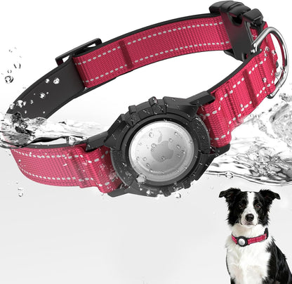 AirTag Dog Collar, Reflective Dog Collar with Airtag Holder, IP68 Waterproof Integrated Air Tag Dog Collars, Ultra-Durable, Comfortable Padded, GPS Tracker Collars for Dogs (Red, M)