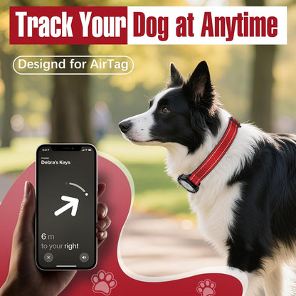 AirTag Dog Collar, Reflective Dog Collar with Airtag Holder, IP68 Waterproof Integrated Air Tag Dog Collars, Ultra-Durable, Comfortable Padded, GPS Tracker Collars for Dogs (Red, M)