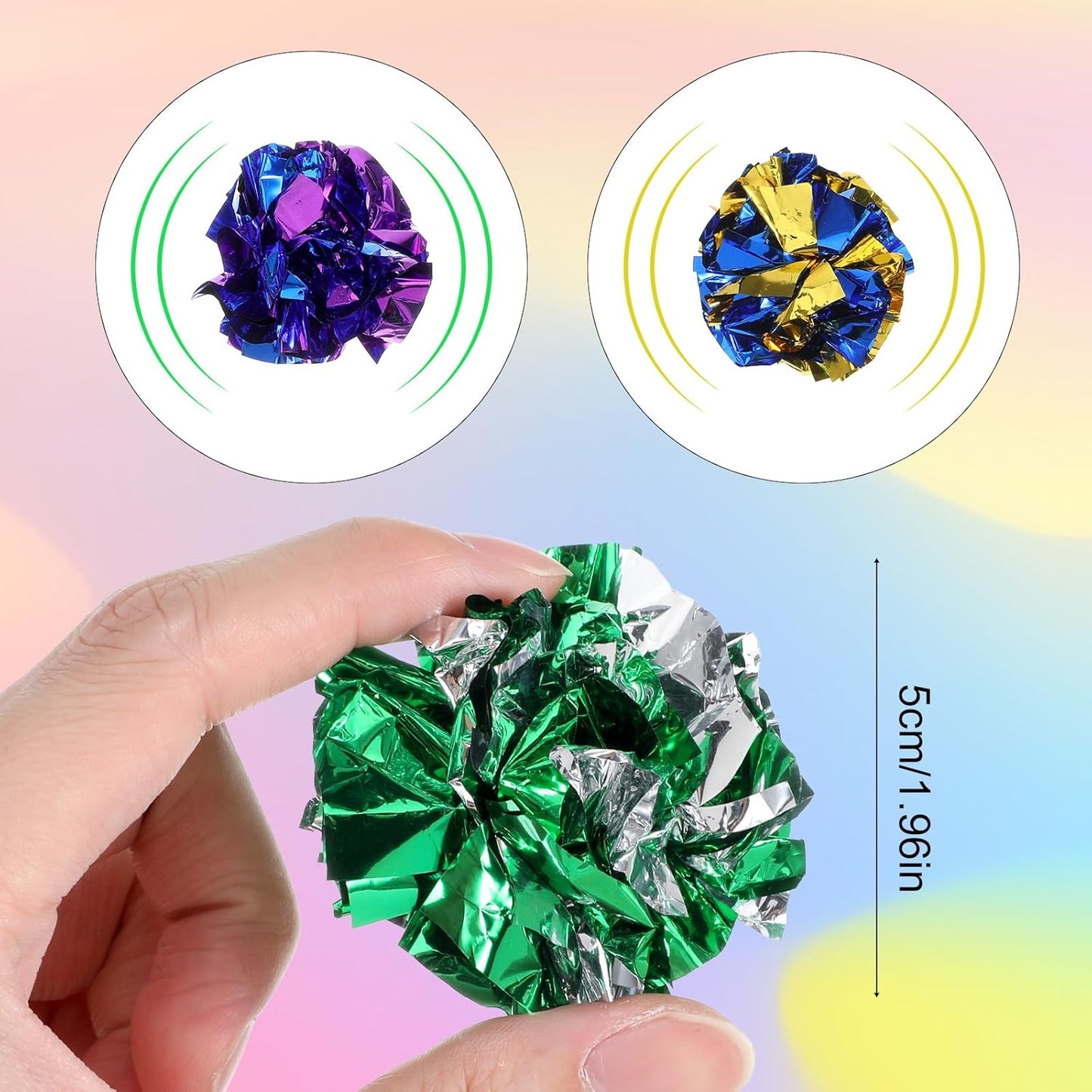 150 Pcs Crinkle Balls Cat Toys, 1.96 Inch Polyester Film Interactive Crinkle Balls, Colorful Chew and Chase Toys, Keep Cats Kittens Fit Active Indoor, Random Color