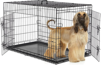 Sweetcrispy Dog Crate, 48 Inch Double Door Folding Metal Wire Dog Cage with Plastic Leak-Proof Pan Tray, Extra Large Pet Kennel for Indoor, Outdoor, Travel