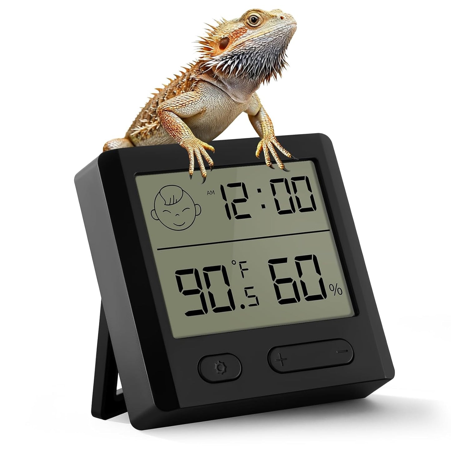 Reptile Thermometer Hygrometer – Digital Terrarium Thermometer for Snakes, Lizards, Spiders | Accurate Temperature & Humidity Gauge with Alarm, Backlit Display