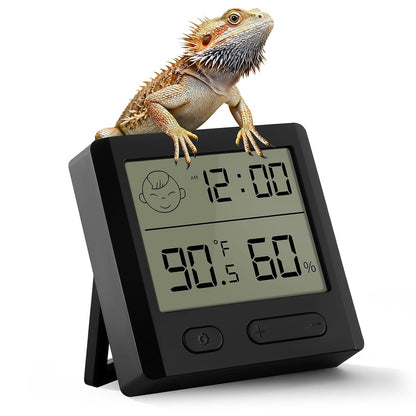 Reptile Thermometer Hygrometer – Digital Terrarium Thermometer for Snakes, Lizards, Spiders | Accurate Temperature & Humidity Gauge with Alarm, Backlit Display