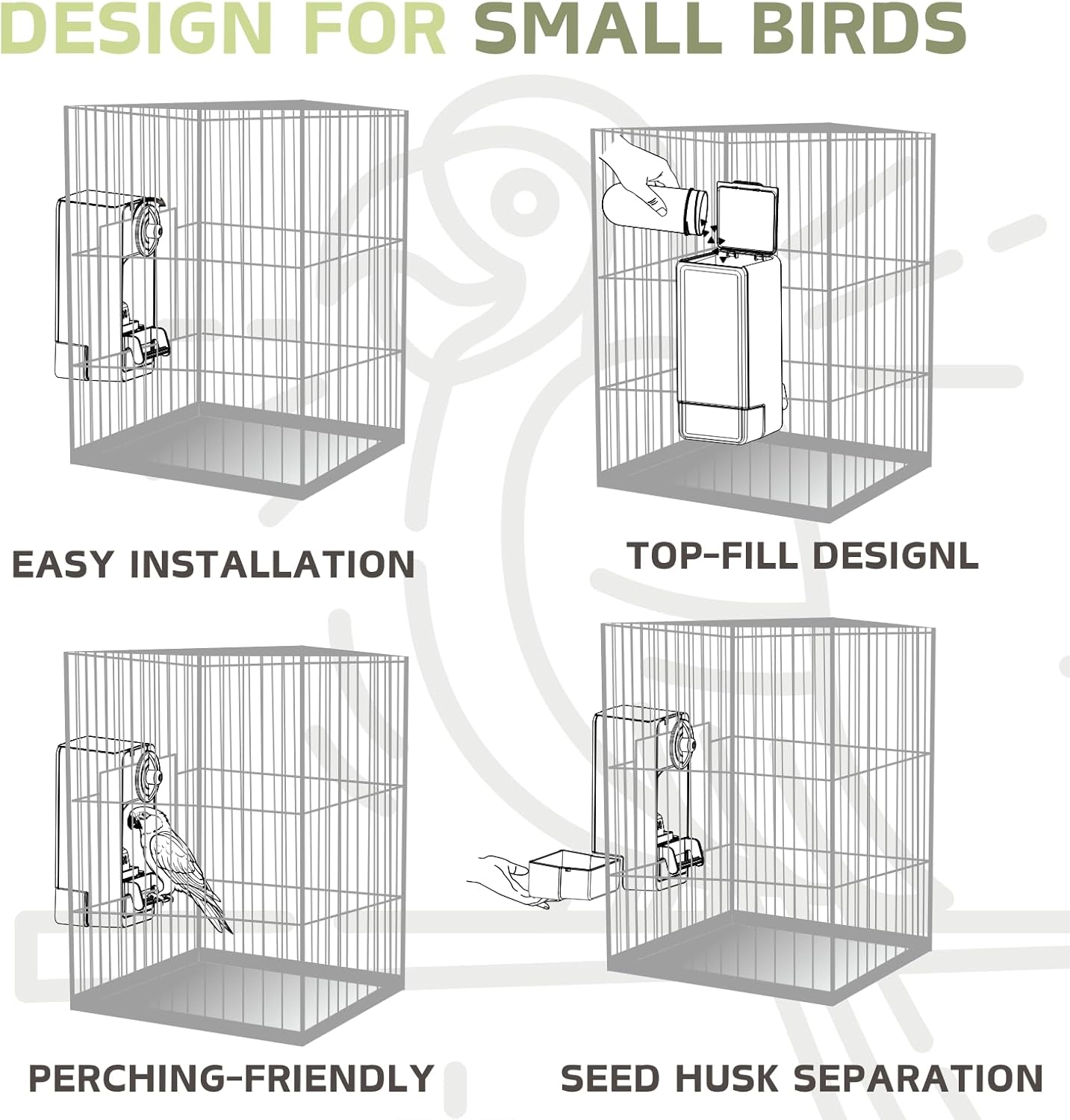 Automatic Bird Feeder, Bird Cage Feeder with Perch for Parakeet Canary Cockatiel Finch (Green)