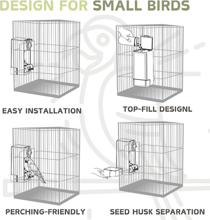 Automatic Bird Feeder, Bird Cage Feeder with Perch for Parakeet Canary Cockatiel Finch (Green)
