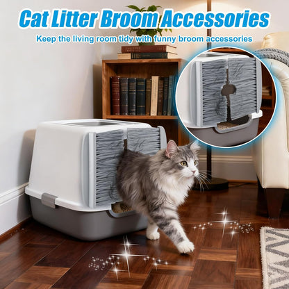 Mity rain Cat Litter Mat Broom for Litter and Cat Hair Remove, Easy to Clean Litter Box Accessories with Broom Design, Gift for People Who Love Cats