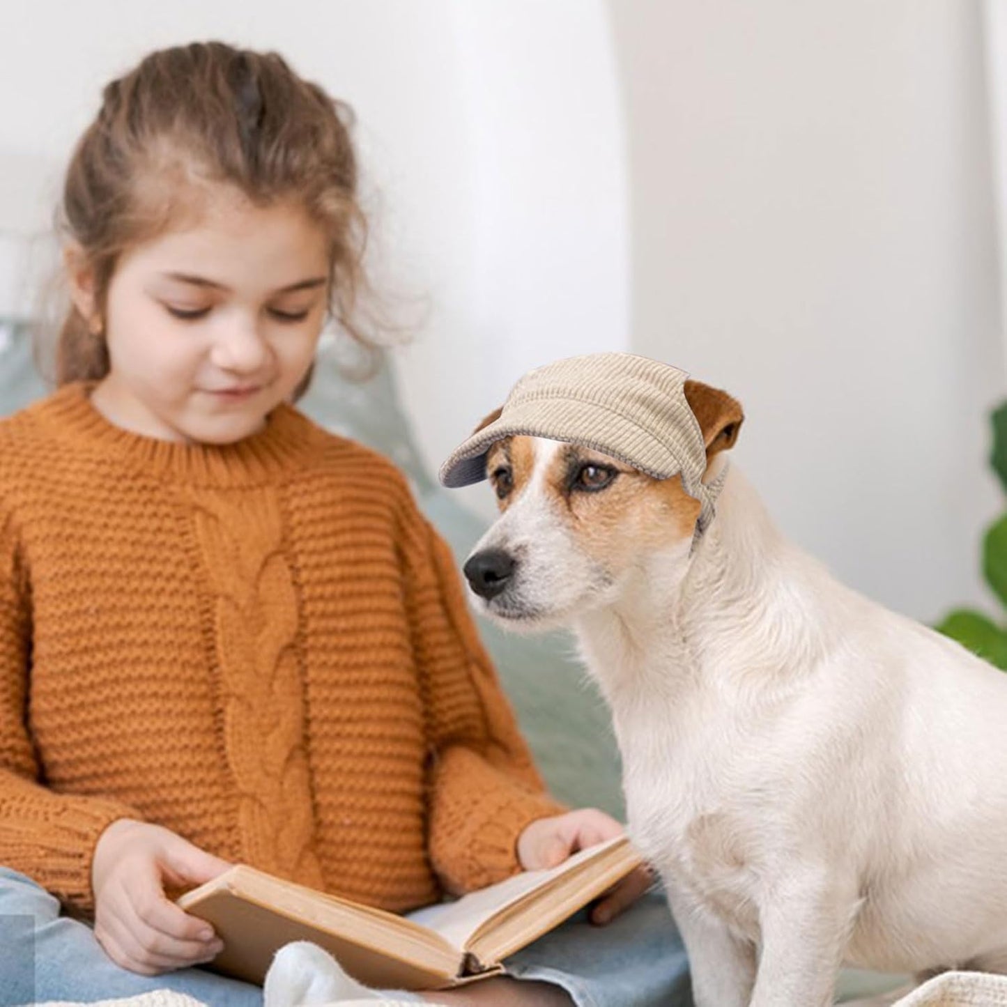 Dog Baseball Cap, Dog Cat Summer Beach Visor Hat with Ear Holes, Adjustable Puppy Sunbonnet Headdress (Khaki, Large)