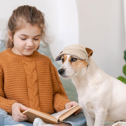 Dog Baseball Cap, Dog Cat Summer Beach Visor Hat with Ear Holes, Adjustable Puppy Sunbonnet Headdress (Khaki, Large)