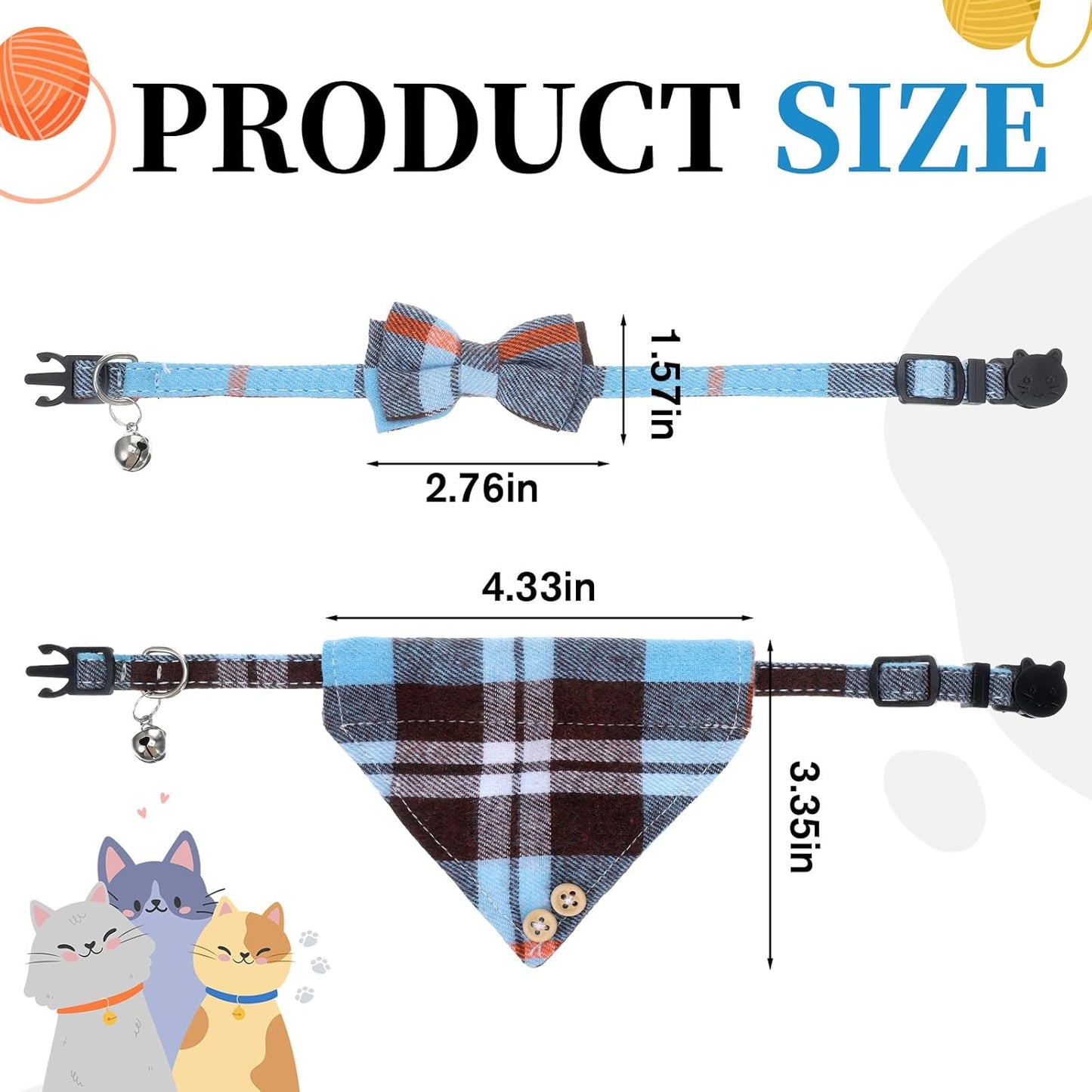 2 Pcs Cat Bandana, Cat Tie Collar with Bells Breakaway Kitten Collars Adjustable Safety Pet Collars for Cats Puppy and Small Pets