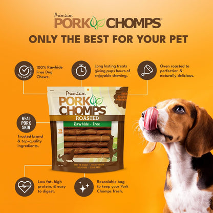 Pork Chomps Roasted Pork Skin Dog Chews, 6-inch Twists, 15 Count
