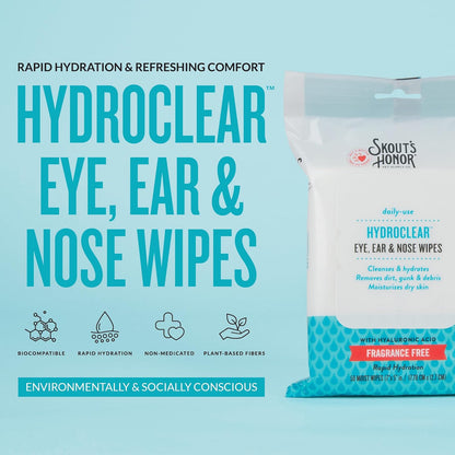 SKOUT'S HONOR HydroClear Eye, Ear & Nose Wipes w/Hyaluronic Acid - for Your Dogs and Cats - Fragrance-Free - 50ct