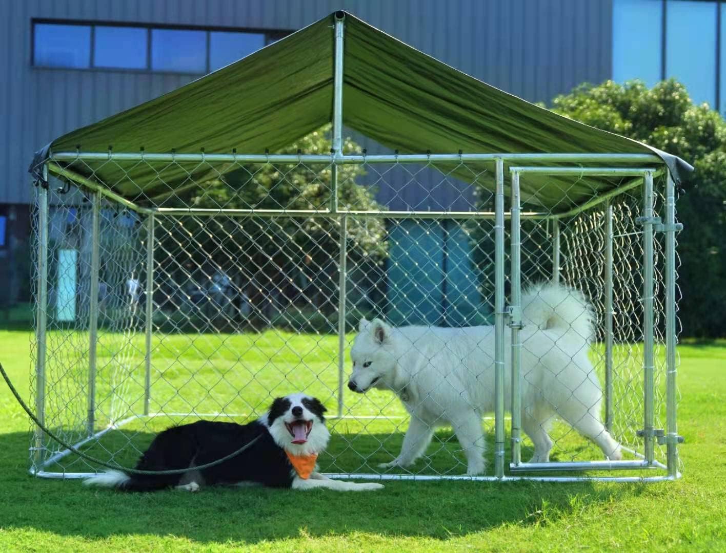 Outdoor Dog Enclosure Heavy Duty Dog Kennel House Mesh Dog Big Cage Pet Kennel Steel Fence with Secure Lock (6.56‘x 6.56’)