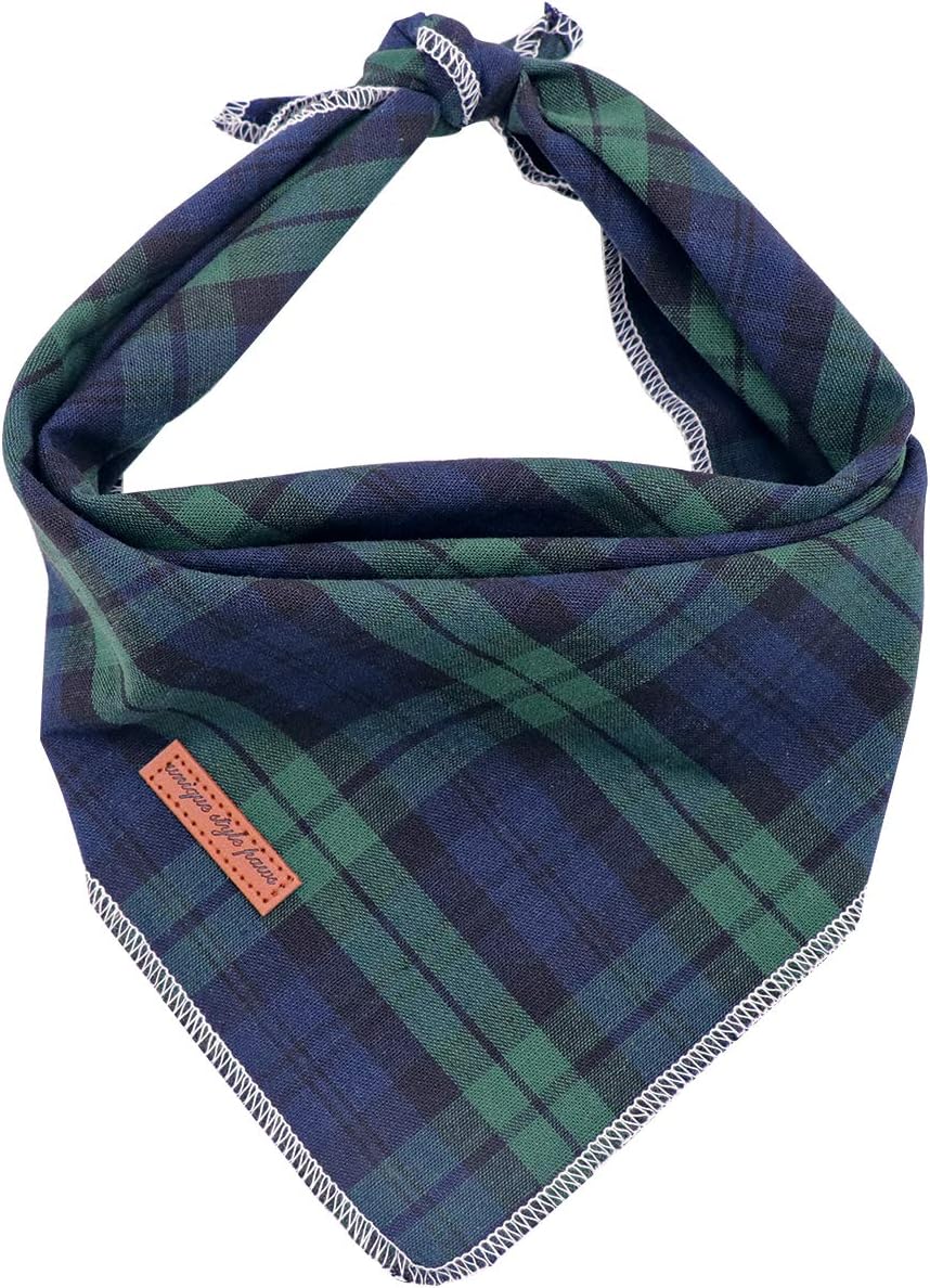 Unique Style Paws Dog Christmas Bandanas 1PC Washable Cotton Triangle Green Plaid Dog Scarfs for Small Medium Large Dogs and Cats