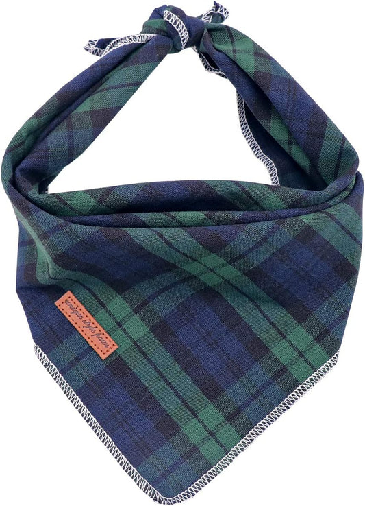 Unique Style Paws Dog Christmas Bandanas 1PC Washable Cotton Triangle Green Plaid Dog Scarfs for Small Medium Large Dogs and Cats