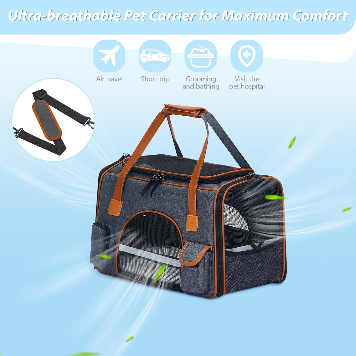 Pesen 18x11x11 Inches Cat Carrier– Fits Pets Up to 16 lbs, Anti-Collapse Design, Multiple Storage Pockets, Cat Carrier Soft Ideal for Medium Cats, Puppy, Rabbits and Other Small Animals