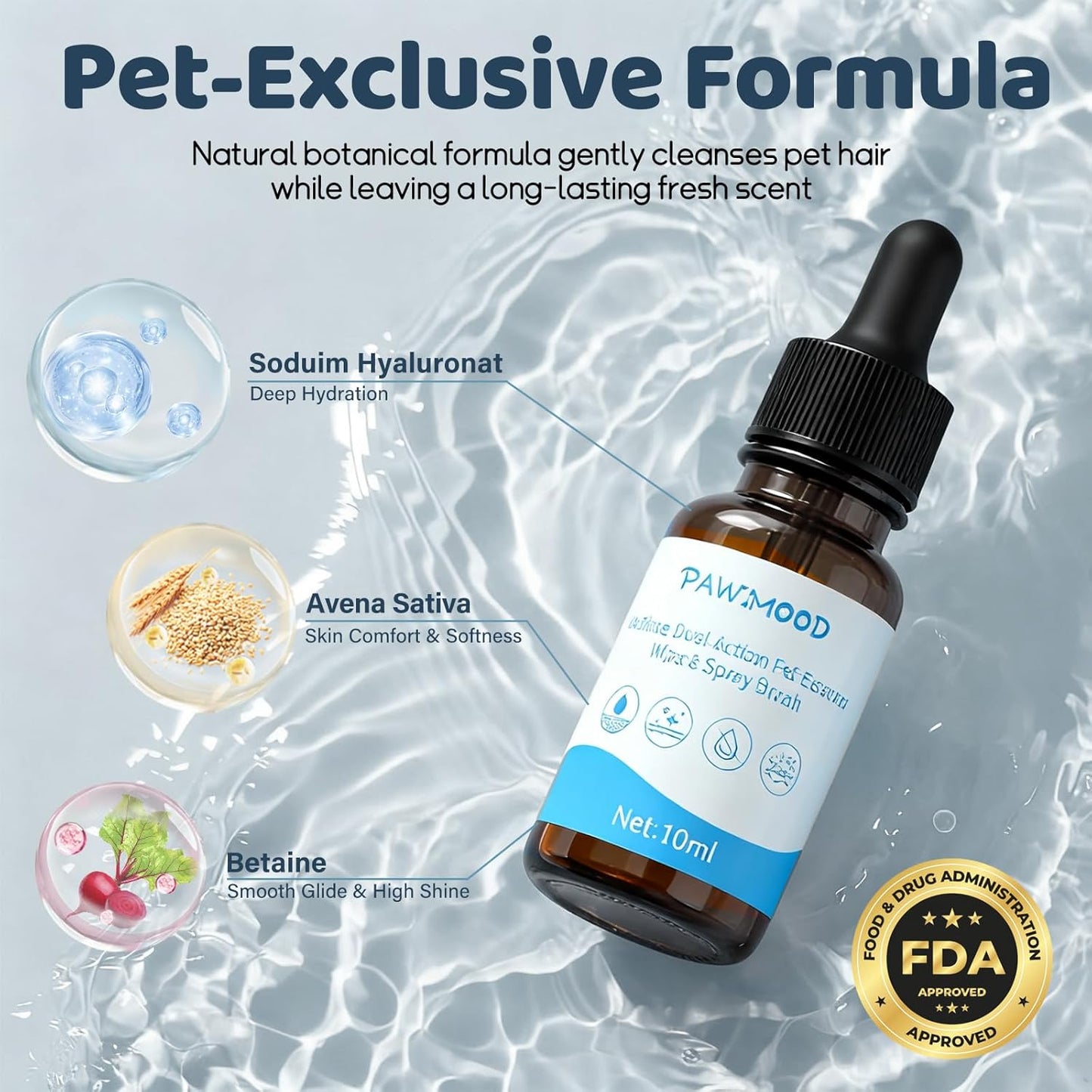 Concentrated Waterless Shampoo with Grey Grooming Glove, No-Rinse & Lick-Safe Essence for Steam Brushes, Gentle Care for Cats/Kittens/Seniors, Manage Shedding & Freshness