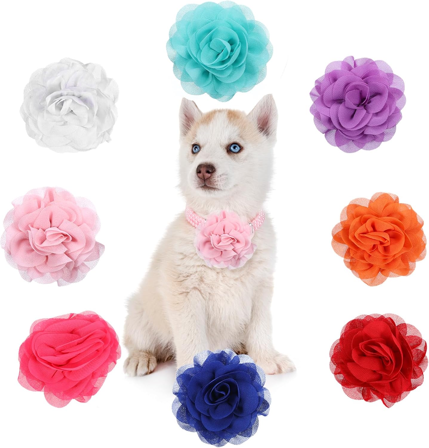 8 Pcs Flower Collar for Dogs 3 inch Colorful Cat Puppy Charms Pet Flower Collars Soft Dog Tie for Dogs Grooming Charms Accessories
