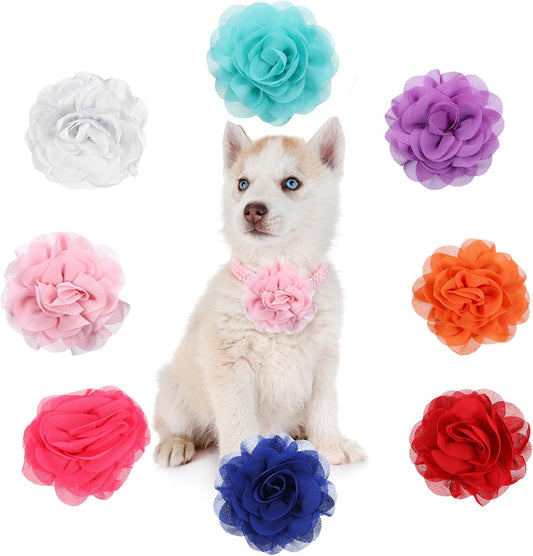 8 Pcs Flower Collar for Dogs 3 inch Colorful Cat Puppy Charms Pet Flower Collars Soft Dog Tie for Dogs Grooming Charms Accessories