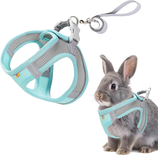 Rabbit Harness and Leash Set Escape Proof, Adjustable Soft Padded Vest, Breathable Mesh Bunny Harness with Reflective Strap, Safe for Small Animals(Green,M)