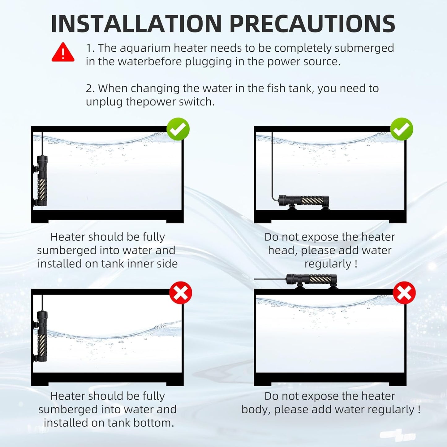 FREESEA Aquarium Heater for Fish Tank: 100W Small Submersible Thermostat with Off-Water Protection & UL Certified Cord for 10-20 Gallon Fish Turtle Tanks Enthusiasts