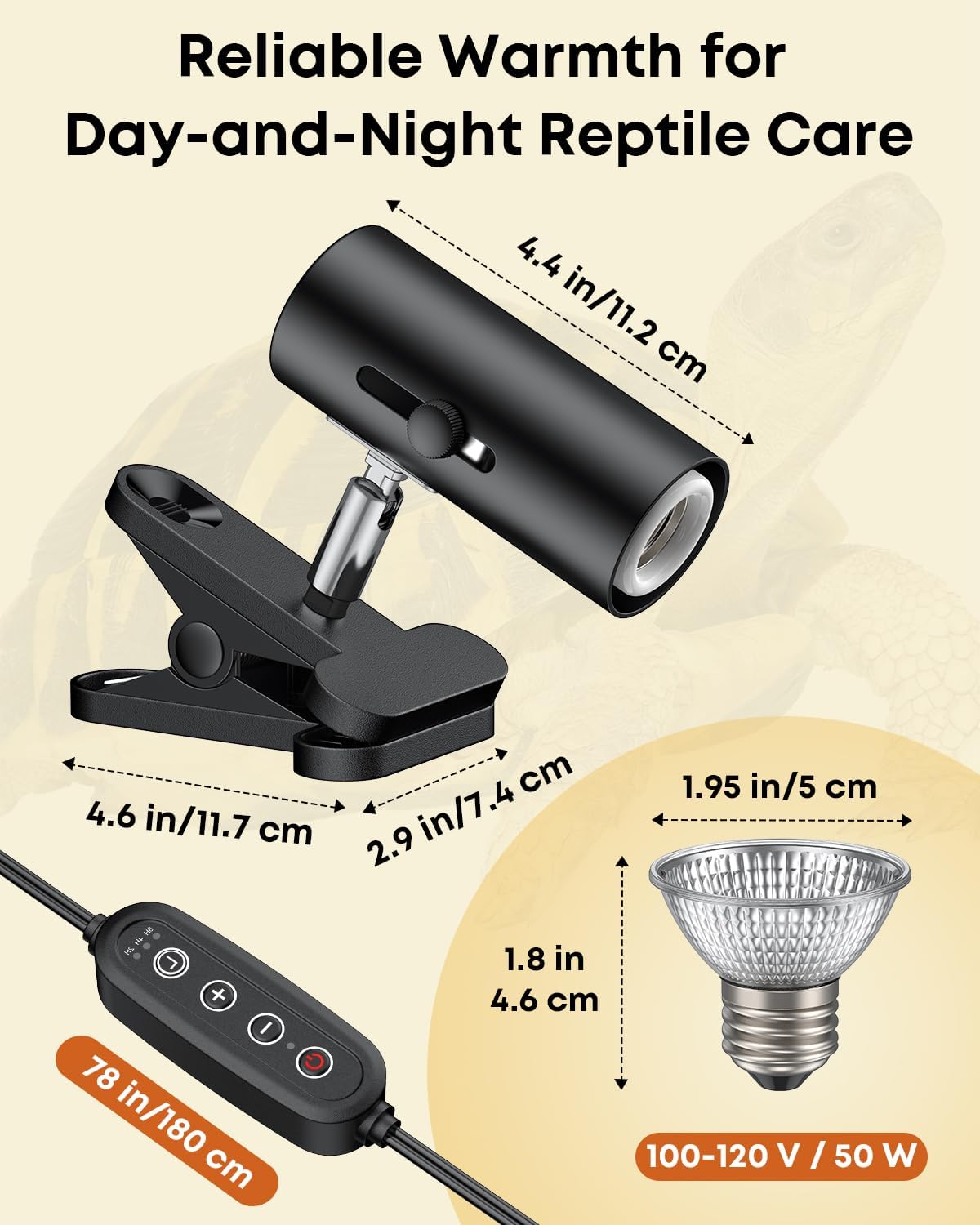 Pawfly Reptile Heat Lamp, Terrarium Basking Spot Lamp with 50 W UVA UVB Bulb, Timer & Dimmer, Adjustable Heating Light for Amphibian, Bearded Dragon, Tortoise, Lizard & Chameleon