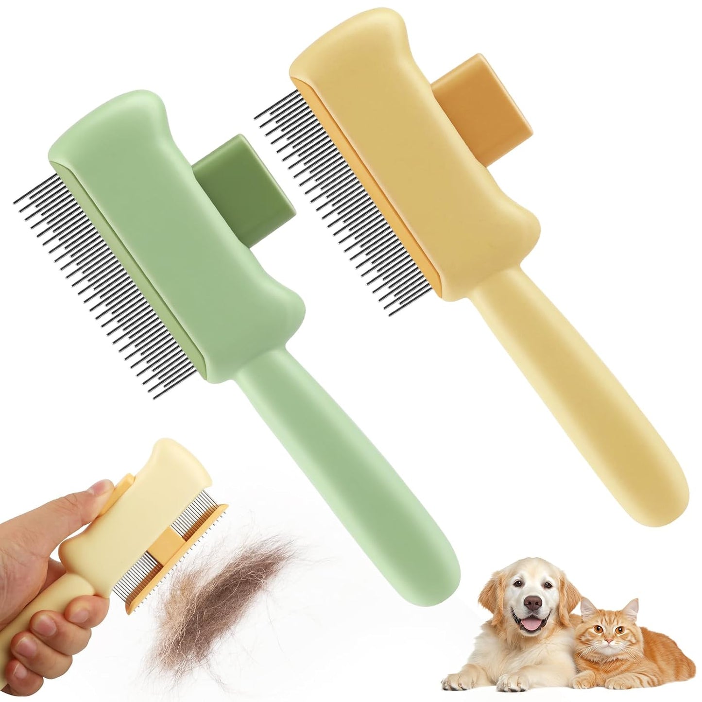 2-Pack Flea Comb for Cats & Dogs - Advanced Cat Flea Comb with One-Click Hair Release,Dual-Action Pet Hair Removal for Dogs and Cat - Deep Cleaning, Effectively Removes Fleas, Dirt & Loose Fur