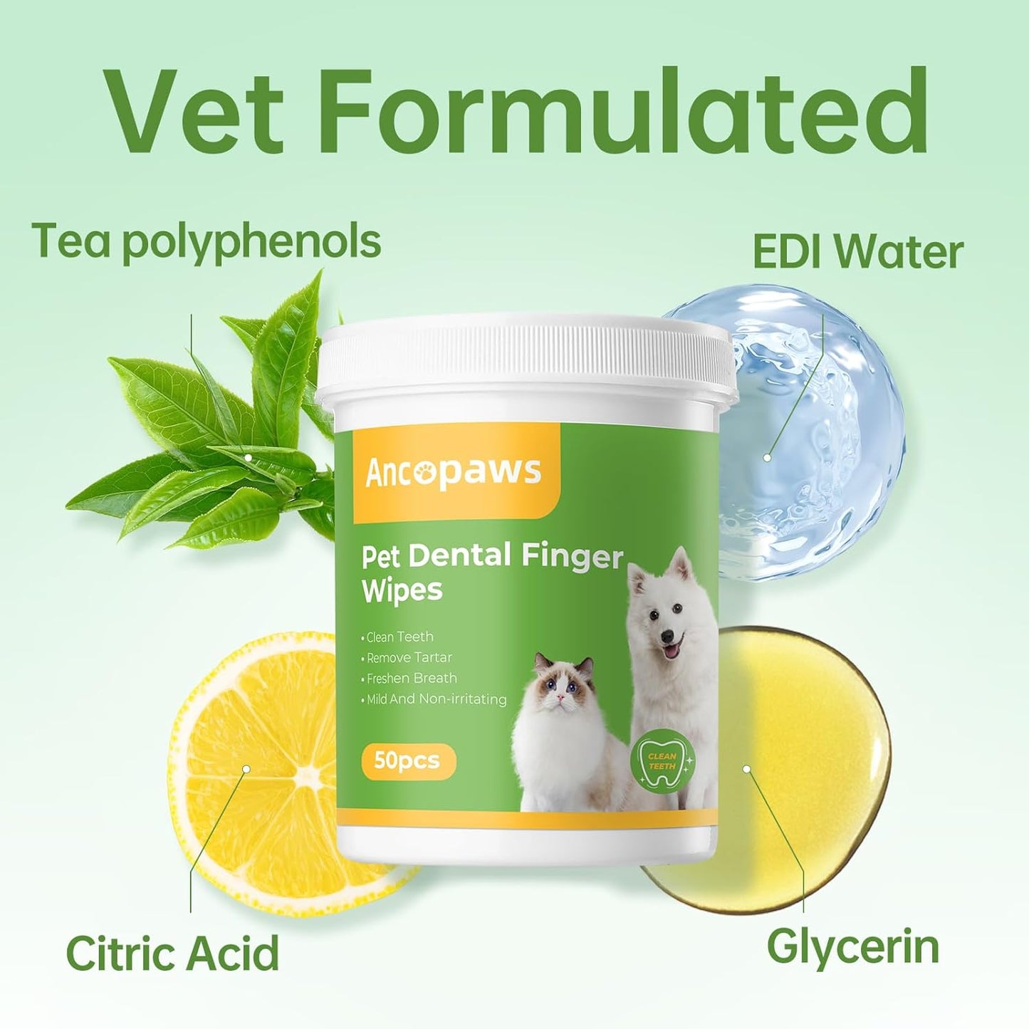 Teeth Cleaning for Dogs & Cats - Dental Care Finger Wipes to Remove Bad Breath - Dog Tooth Brushing Kit - Cat Toothbrush Plaque and Tartar Remover - 50 Count