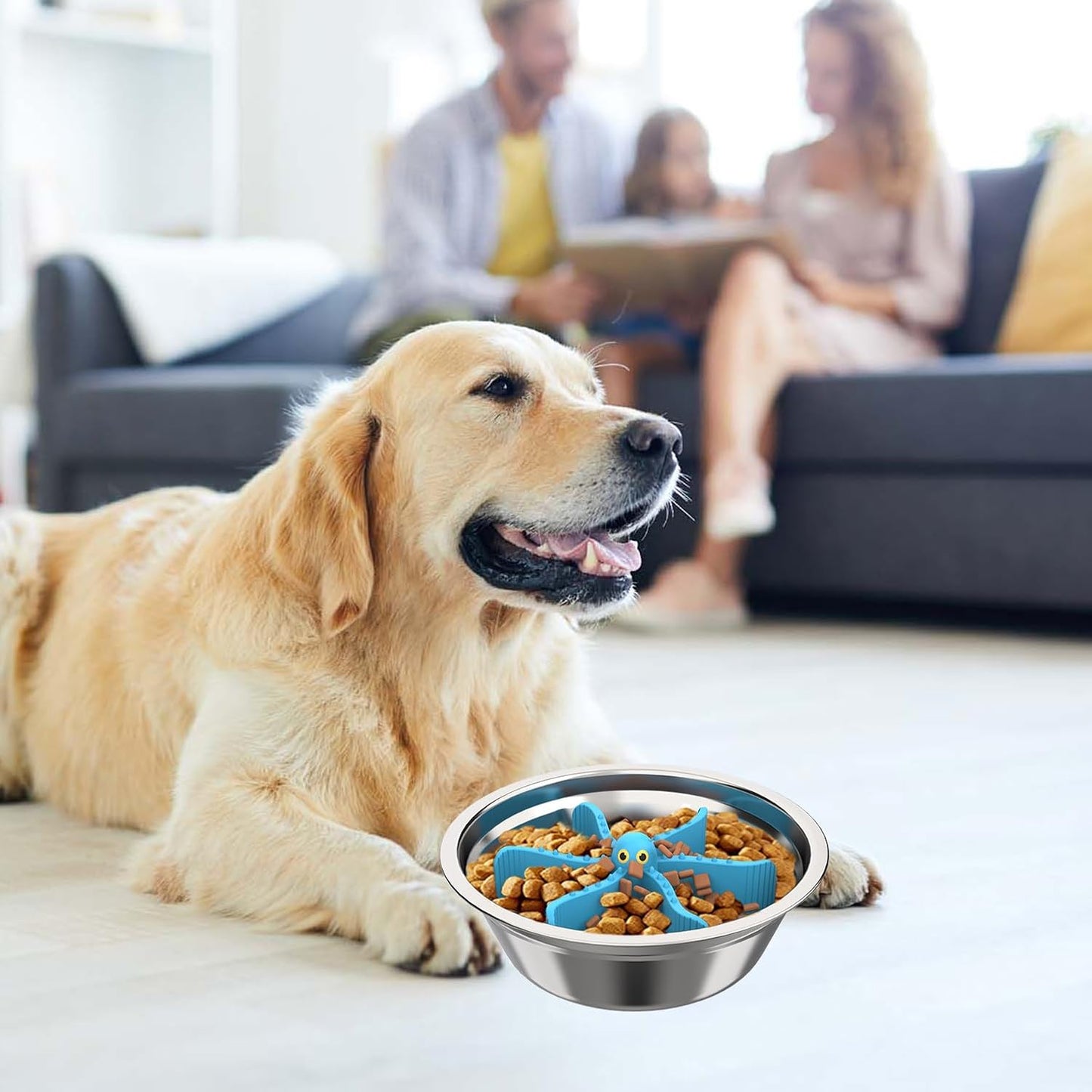 Slow Feeder Insert for Dog Bowl,Silicone Pet Food Slow Feeder(Cuttable),with Suction Cups for Large Breed and Medium Small Size Compatible with Regular Elevated Metal Glass Bowl