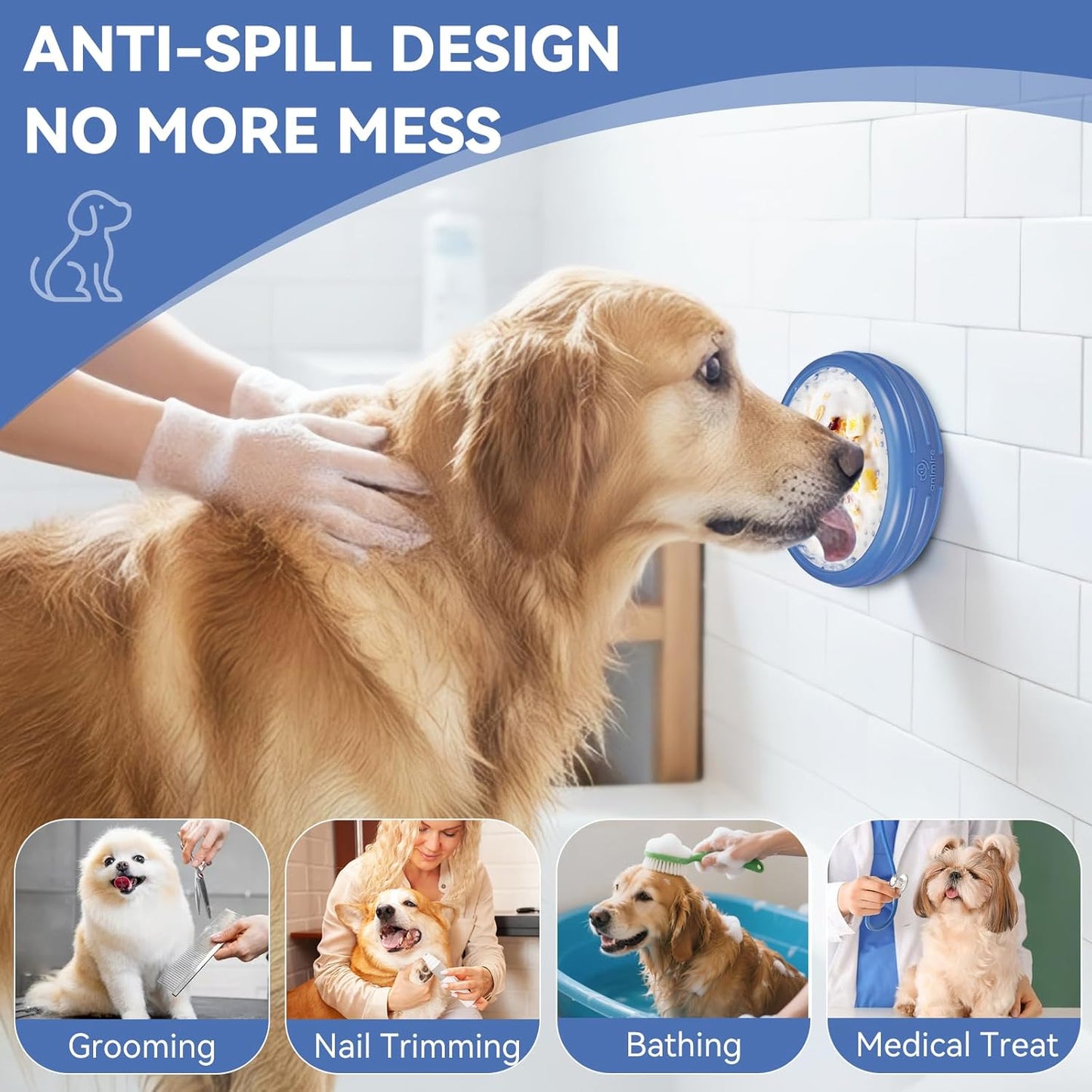 Dog Lick Bowl, Animire Freeze Lick Mat for Dogs, Non-Slip Slow Feeder Licking Bowl Enrichment Treat for Distraction Anxiety Relief, Food Grade Silicone, Dishwasher Safe(Dark Blue,XL)