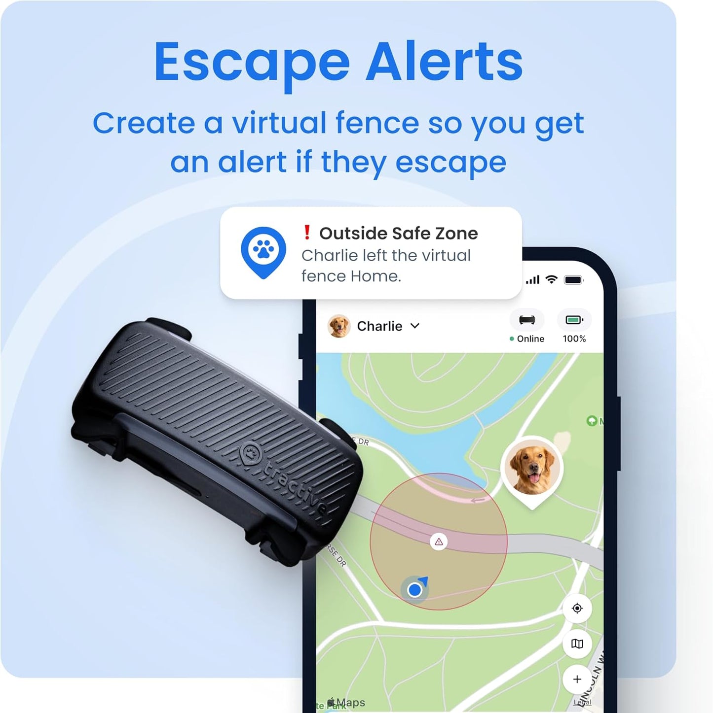 Tractive Smart Dog GPS Tracker | Live Pet Tracker with Virtual Fence | Vital Signs Monitoring of Heart & Respiratory Rate | Bark Monitoring | Dog Collar Attachment (Black)