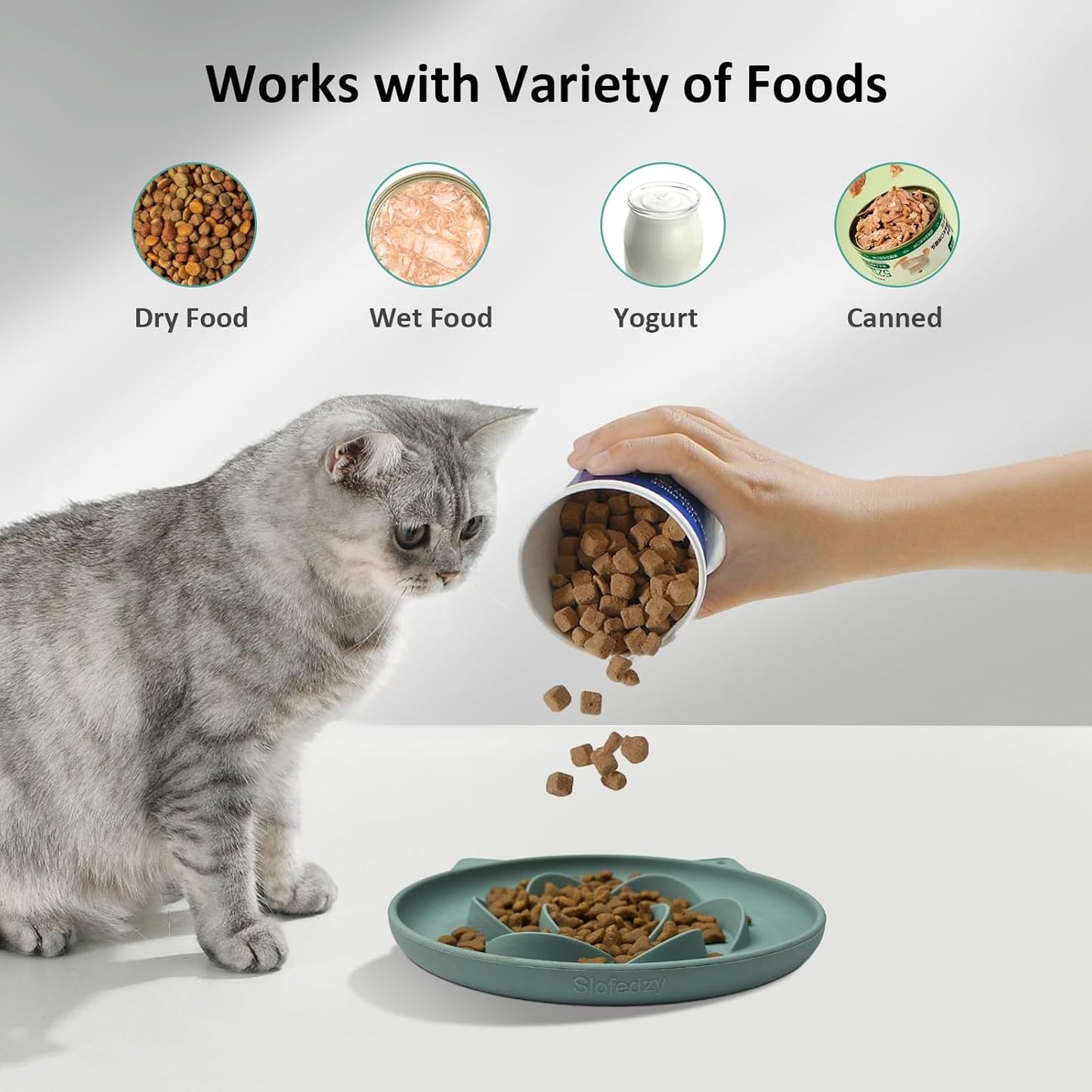 Slow Feeder Cat Bowl 2 Packs, Durable Anti-Gulping Cat Food Bowl for Healthy Digestion, Easy to Clean for Wet/Dry Food (Green+Yellow)