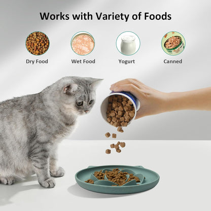 Slow Feeder Cat Bowl 2 Packs, Durable Anti-Gulping Cat Food Bowl for Healthy Digestion, Easy to Clean for Wet/Dry Food (Green+Yellow)