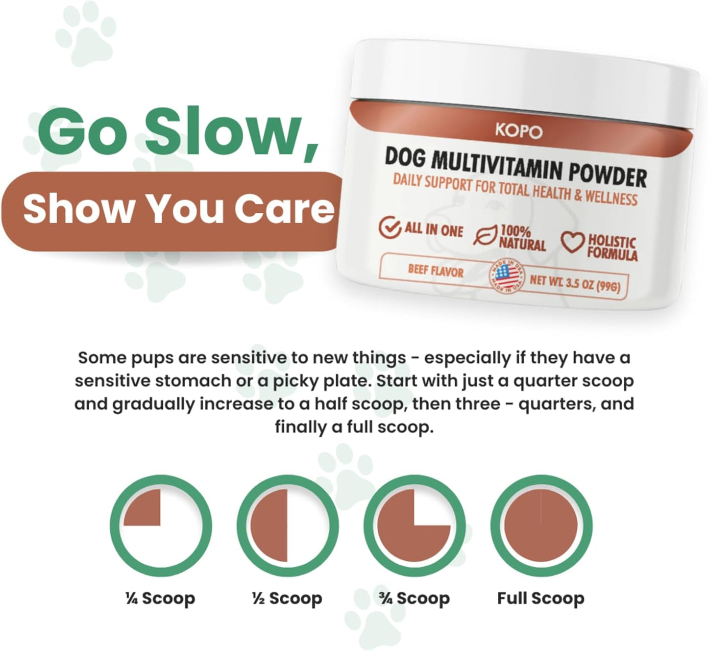 Kopo Dog Multivitamin Powder - All in One Organic Natural Vitamins for Dogs All Breed Sizes - Wellness, Heart, Skin & Coat, Gut Health, Digestion, Immune System, and Hip & Joint Supplement for Dogs