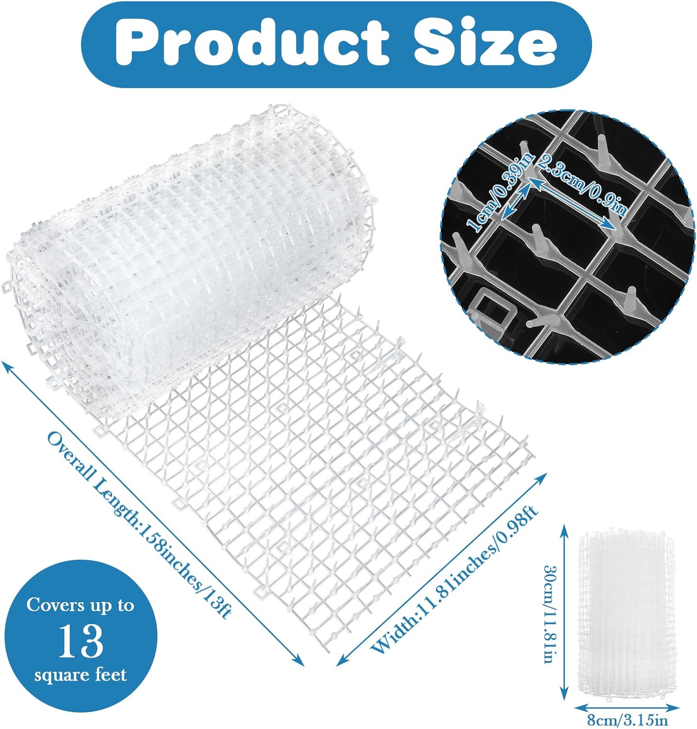 13Ft x 12 Inch Scat Mats for Cats with 12 Ground Stakes 12 Zip Ties, Cat Repellent Mats Training Plastic Cat Scat Mat with Spikes, Cats Digging Stopper Prickle Strip for Indoor Outdoor Sofa Furniture