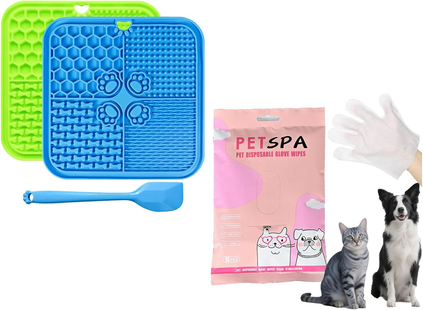 Lick Mat for Dogs, Dog Lick Mat with Suction Cups and Pet Glove Wipes for Dogs and Cats, Extra Thick Dog Wipes Cleaning Deodorizing