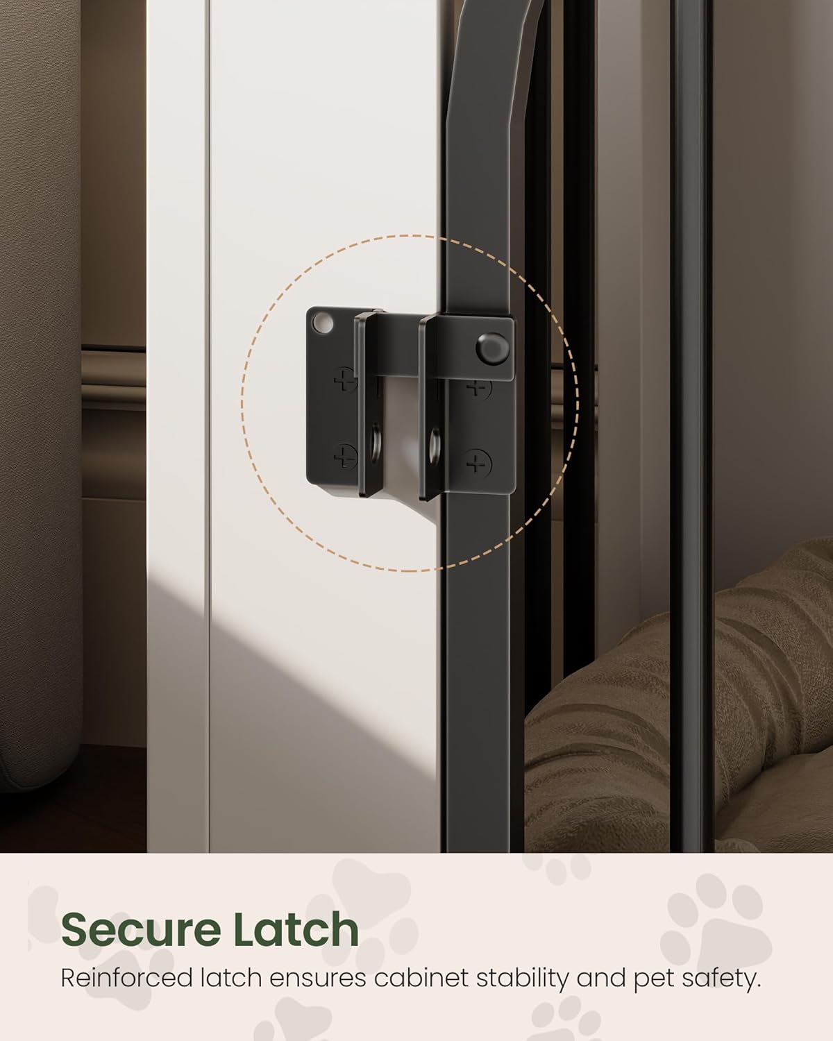 Dog Crate Furniture, Wooden Dog House with Charging Station and Storage Drawer, Indoor Pet Crate End Table for Small Breeds, Dog Kennel for Living Room, Bedroom, White and Walnut MGW01UWL