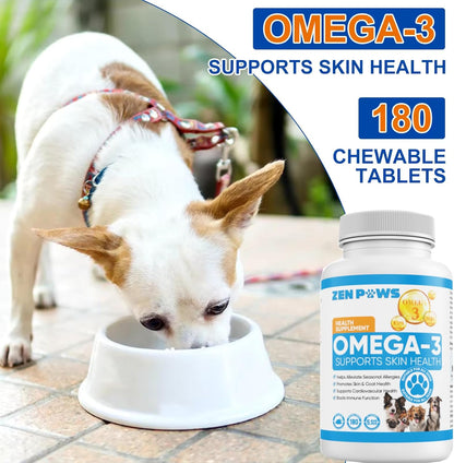 Omega 3 Fish Oil for Dogs - 180 Count Tablet Treats – Helps Shedding, Skin Allergy, Itch and Dry Skin Relief, Hot Spots - Joint Health - Skin and Coat Supplement - Salmon Oil - Duck Flavor