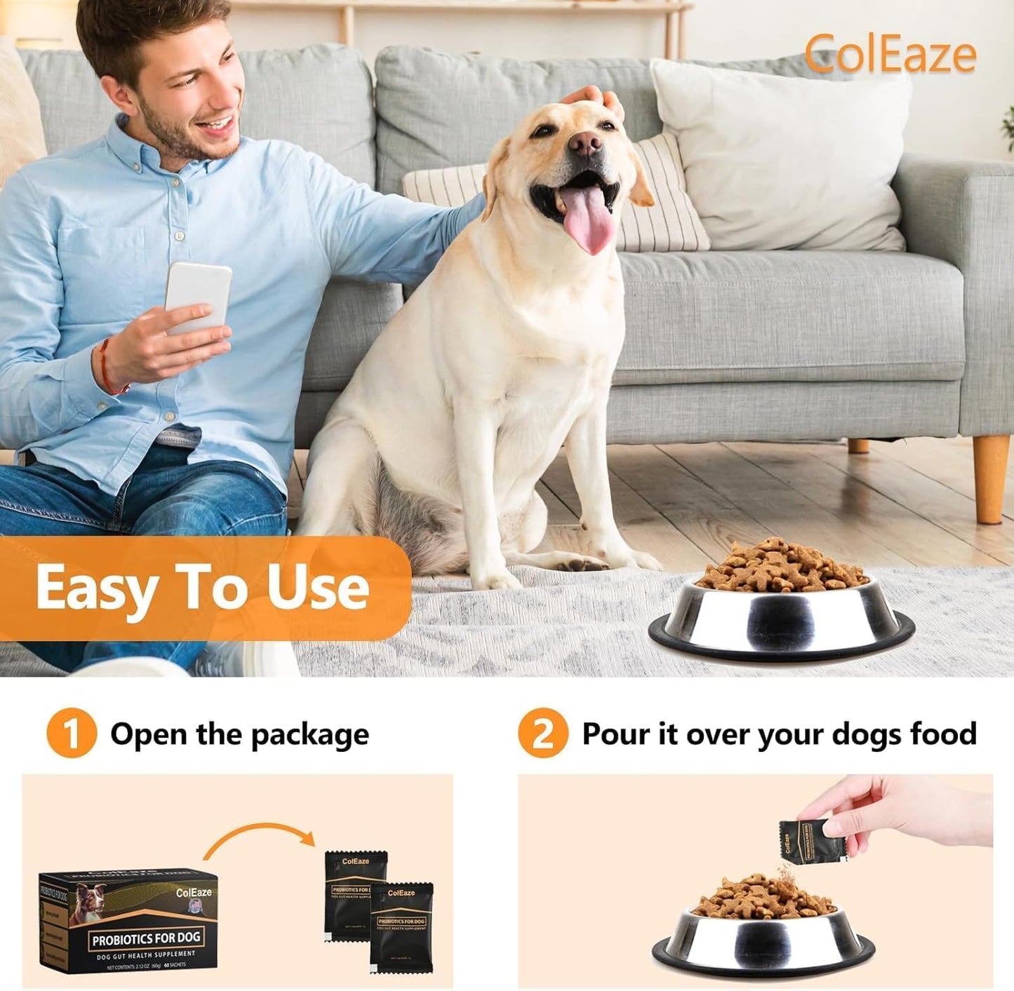 Probiotic Powder for Dogs, Dog Probiotics for Digestive & Immune Support Gut Health Gas Relief & Diarrhea for All Ages & Breeds 60Ct. Box