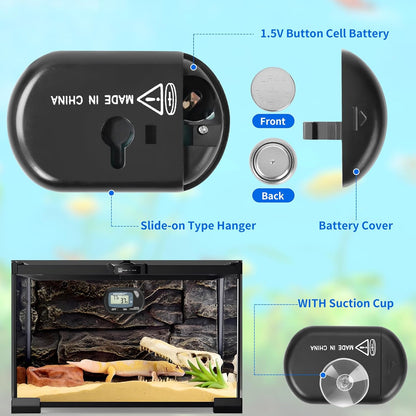 AQUANEAT Reptile Thermometer Hygrometer Digital Display Temperature and Humidity Moniter for Reptiles Rearing Box with Suction Cup