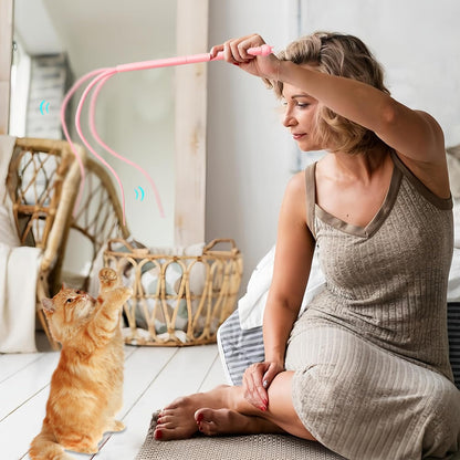 Andiker Mice Tail Cat Wand Toy, 30 inches Long Cat Teaser Stick with Innovative Silicone Rat Tail Easy to Install and Clean Soft Easy Swing Tail Interactive Cat Toys for Indoor Cats (Blue)