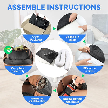 Large Dog Car Back Seat for 100lbs Dogs Pet Bed Car Seat Fully Detachable Washable Travel Safety with Storage Pocket Black