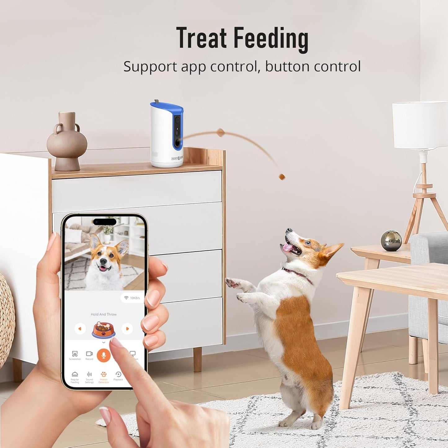 PARIS RHÔNE 2K Pet Camera, 360°View Dog Camera Treat Dispenser, 5G WiFi Pets Monitoring with Phone APP, Two-Way Audio, Infrared Night Vision, Barking Detection and Motion Alerts, Works with Alexa