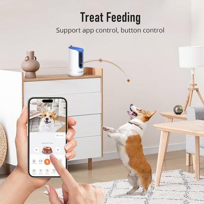 PARIS RHÔNE 2K Pet Camera, 360°View Dog Camera Treat Dispenser, 5G WiFi Pets Monitoring with Phone APP, Two-Way Audio, Infrared Night Vision, Barking Detection and Motion Alerts, Works with Alexa