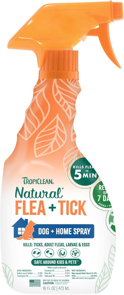 TropiClean Natural Maximum Strength Flea and Tick Spray for Dogs, 16oz