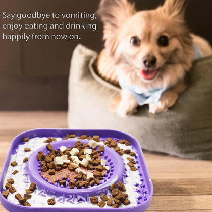 Dog Lick Bowl Mat Purple, Anxiety Relief Lick Mat for Pets, Silicone Slow Feeder Mat, Dishwasher Safe - Collapsible Dog Water Bowl