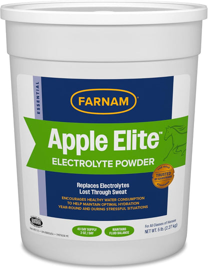 Farnam Apple Elite Electrolyte Powder Supplement for Horses, Replaces Vital Minerals, Encourages Hydration, No Added Sugar, 5 pounds