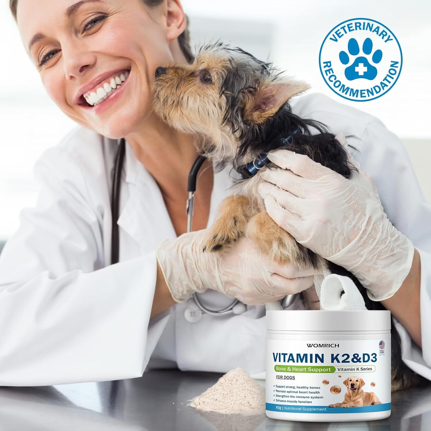 Vitamin K2 & D3 Supplement for Dogs – 60g | Vitamin Complex Supports Strong Bones, Cardiovascular Health, & Immune Function | Vitamins K for Dogs, Vitamins K1 & K2 (MK4 & MK7) + Vitamins D3